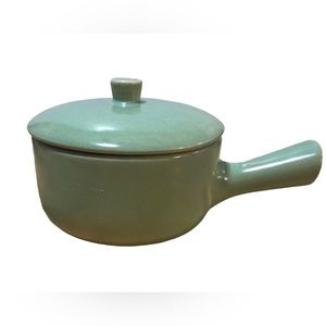 Vintage La Solana Pottery "1" Small Green Casserole / Bean Pot w/ Lid